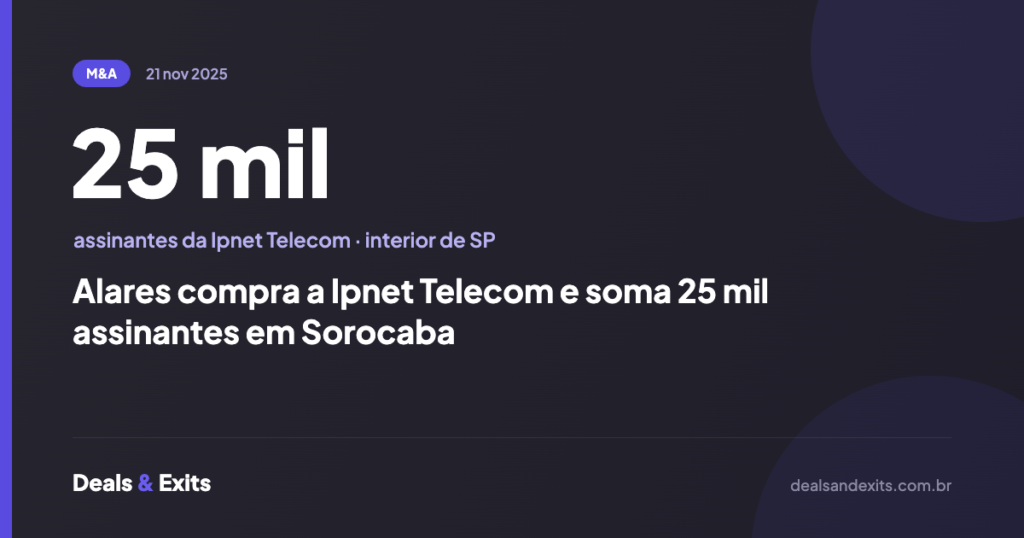 Alares compra a Ipnet Telecom e soma 25 mil assinantes em Sorocaba
