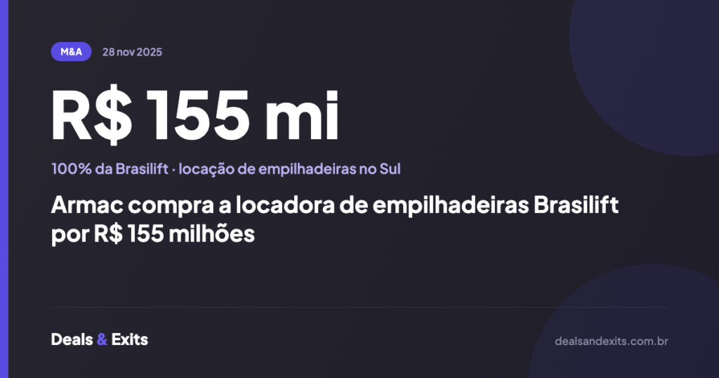 Armac compra a locadora de empilhadeiras Brasilift por R$ 155 milhões