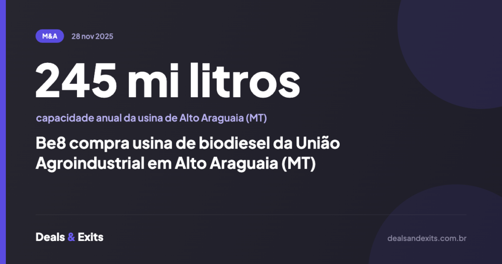 Be8 compra usina de biodiesel da União Agroindustrial em Alto Araguaia (MT)