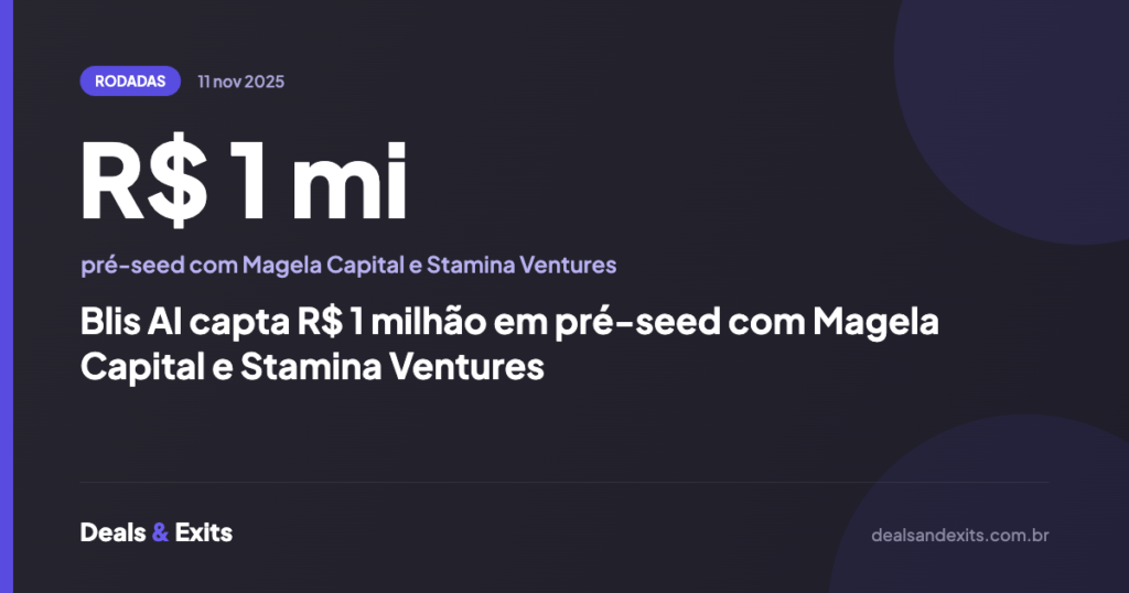 Blis AI capta R$ 1 milhão em pré-seed com Magela Capital e Stamina Ventures