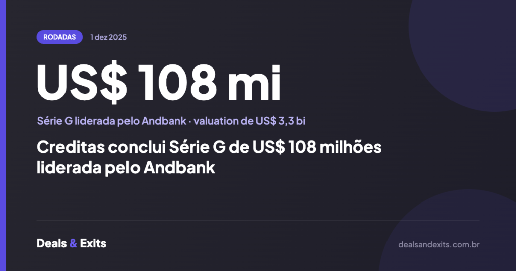 Creditas conclui Série G de US$ 108 milhões liderada pelo Andbank