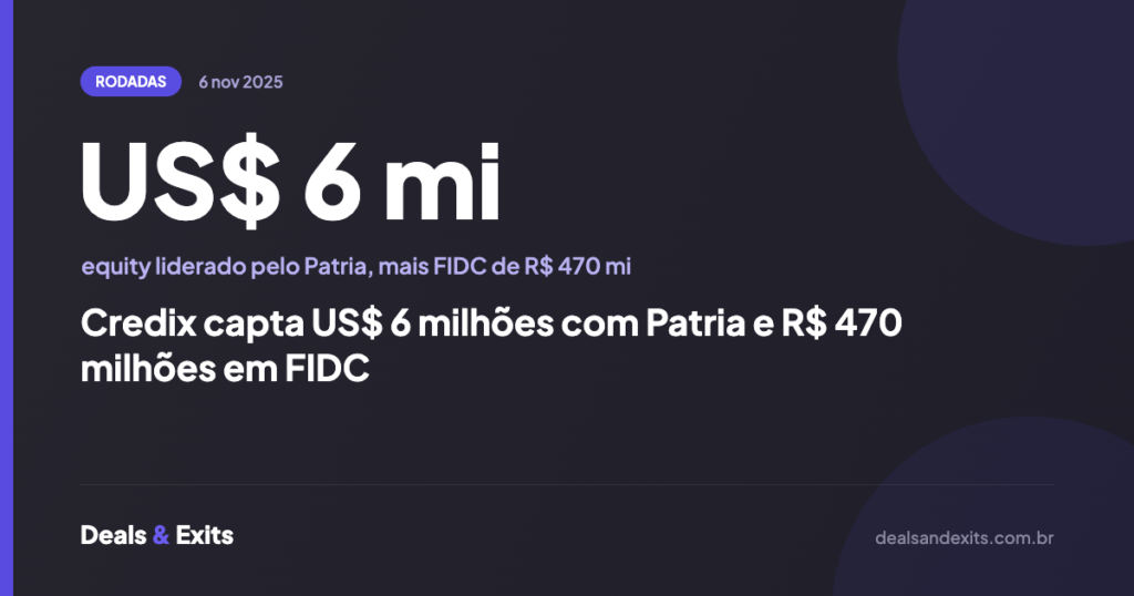 Credix capta US$ 6 milhões com Patria e R$ 470 milhões em FIDC