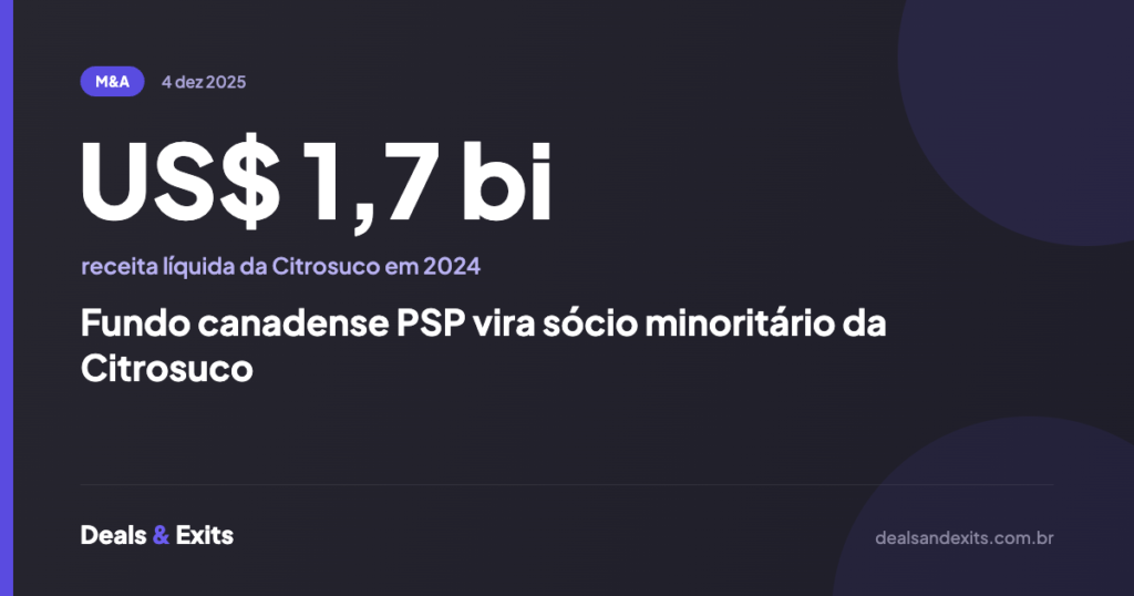 Fundo canadense PSP vira sócio minoritário da Citrosuco