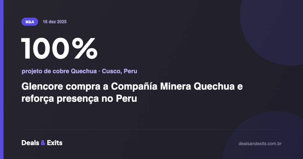 Glencore compra a Compañía Minera Quechua e reforça presença no Peru