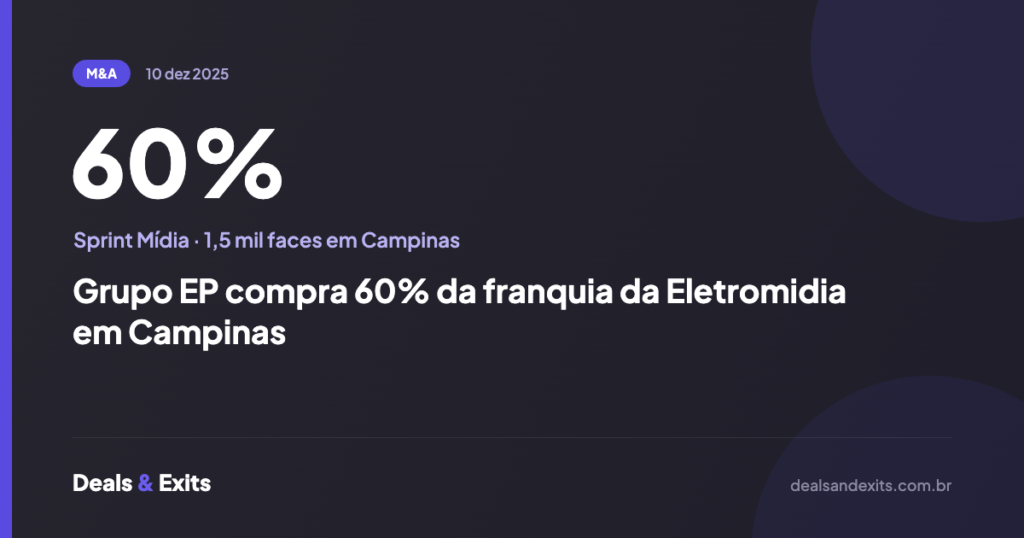 Grupo EP compra 60% da franquia da Eletromidia em Campinas