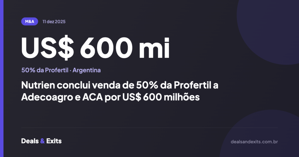 Nutrien conclui venda de 50% da Profertil a Adecoagro e ACA por US$ 600 milhões