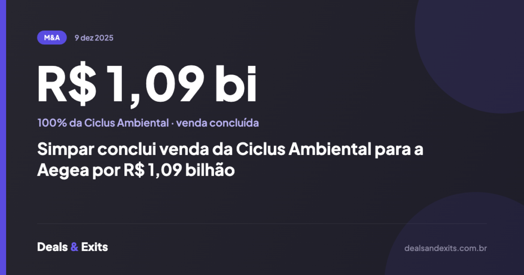 Simpar conclui venda da Ciclus Ambiental para a Aegea por R$ 1,09 bilhão
