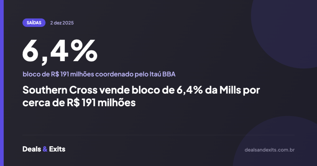 Southern Cross vende bloco de 6,4% da Mills por cerca de R$ 191 milhões