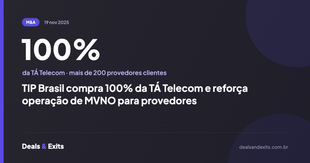 TIP Brasil compra 100% da TÁ Telecom e reforça operação de MVNO para provedores