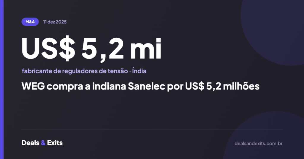 WEG compra a indiana Sanelec por US$ 5,2 milhões